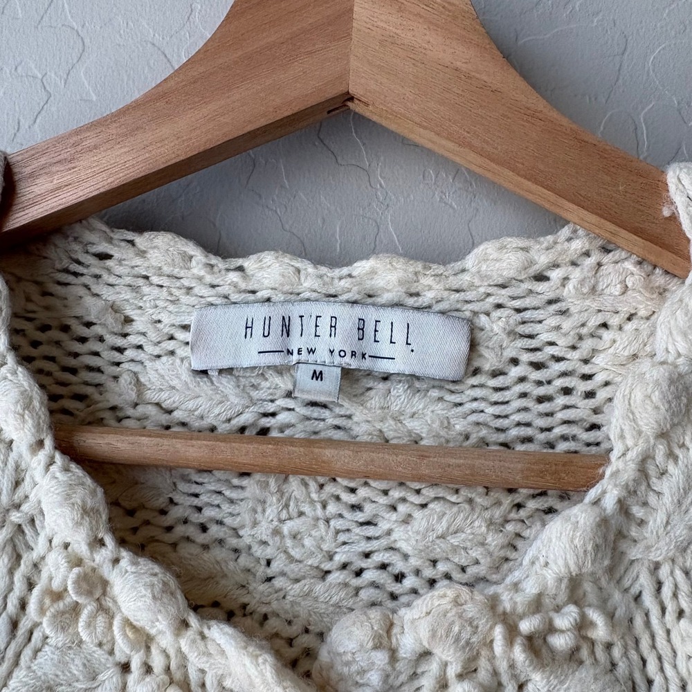 Hunter Bell Cardigan Ivory Wool Blend Bobble Knit Cardigan Sweater Size M - Picture 4 of 8